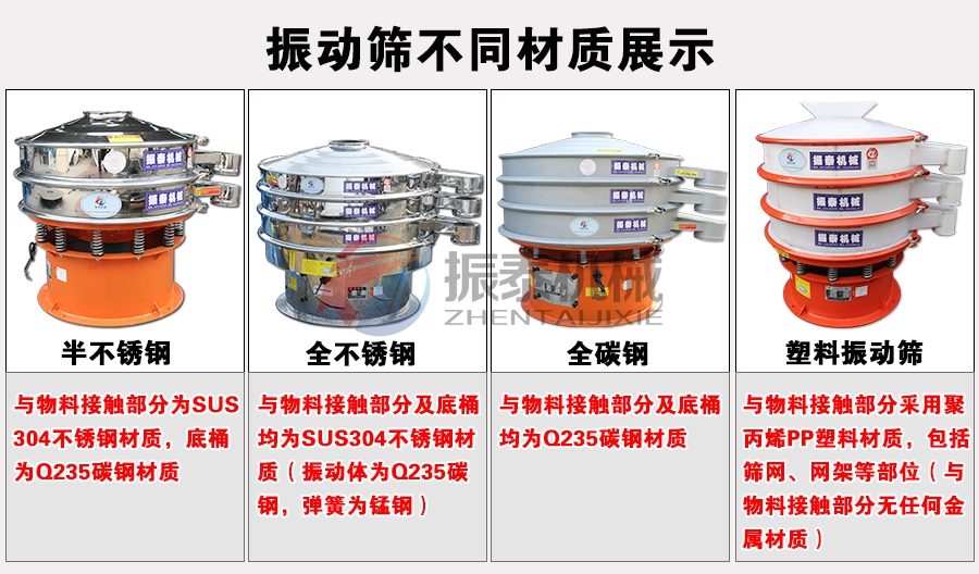 氧化銻振動篩不同材質(zhì)展示